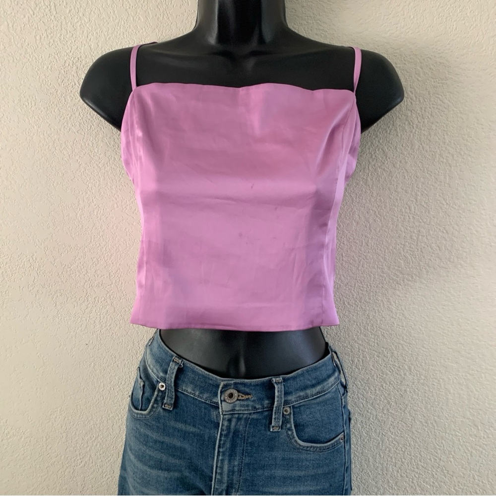 ARITZIA Crop Cami Size M Sunday Best Lavender Satin Shimmer Top smocked back